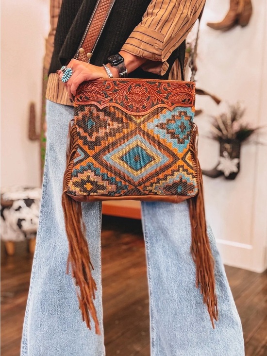 Myra Bag Handbags - Boho Fringe Crossbody Bag in Brown and Turquoise Myra Bag -nwt